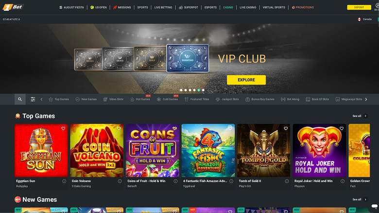 Página de inicio de escritorio de 1Bet Casino