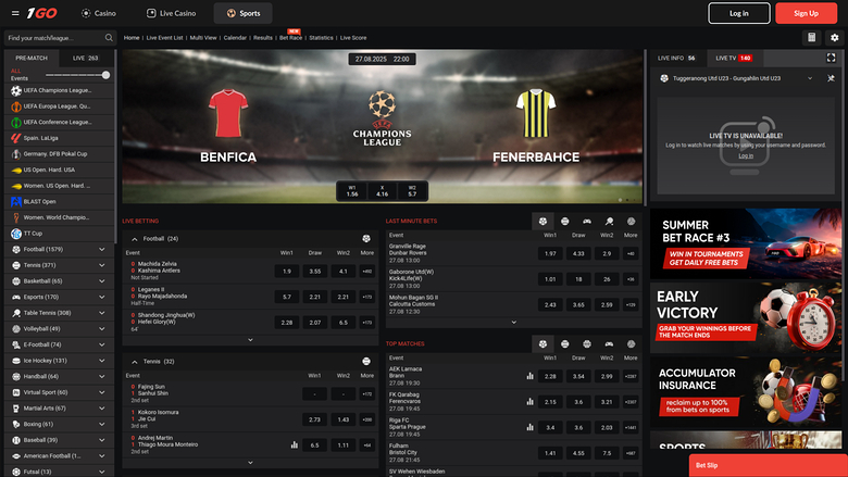 Sports de bureau de 1GO Casino