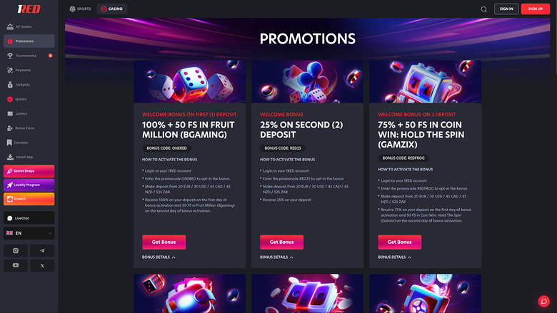 Promotions sur bureau de 1red Casino