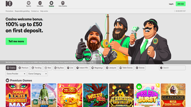 10Bet Casino Desktop Homepage