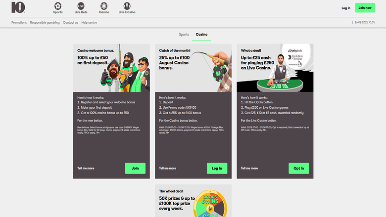 10Bet Casino Desktop Promotions