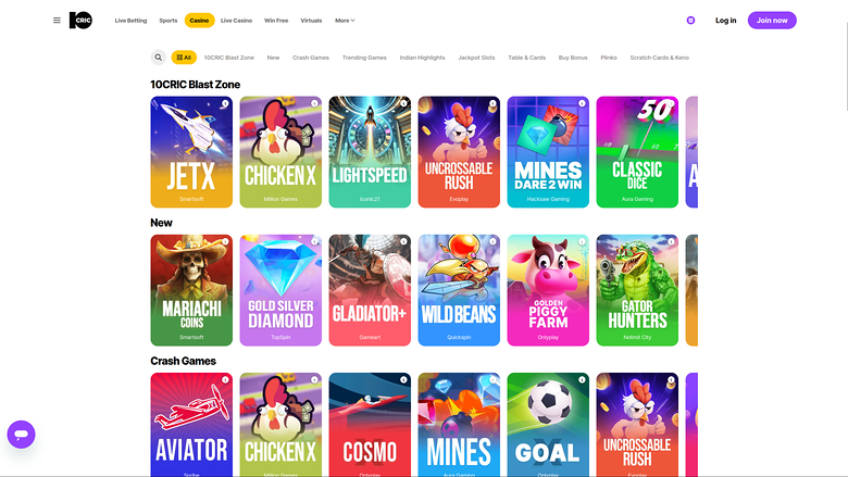 Jeux de bureau de 10cric Casino