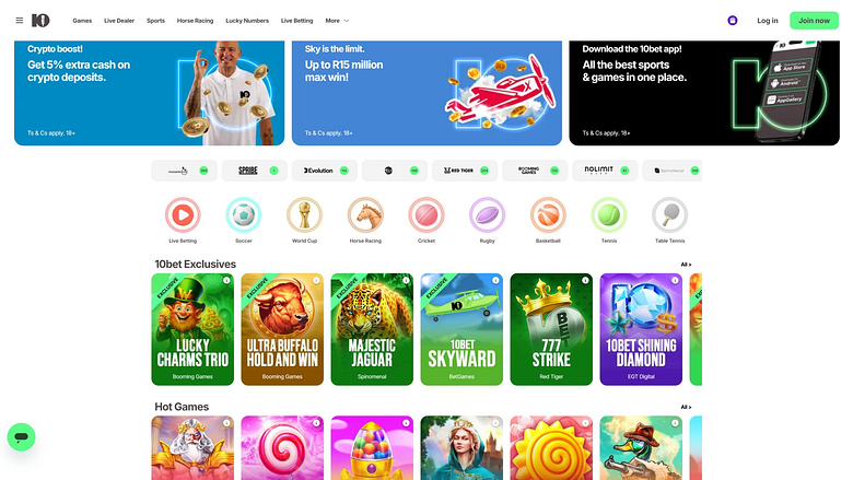 10Bet Casino Desktop-Startseite