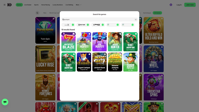 10Bet Casino Desktop-Jackpot