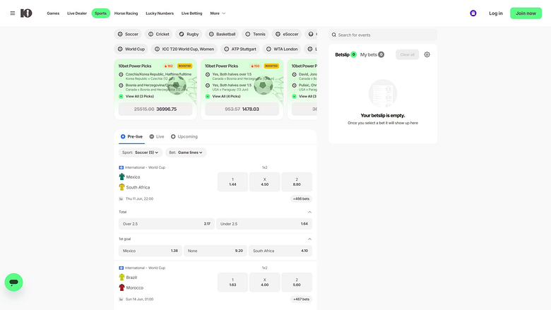 10Bet Casino Desktop-Sportwetten