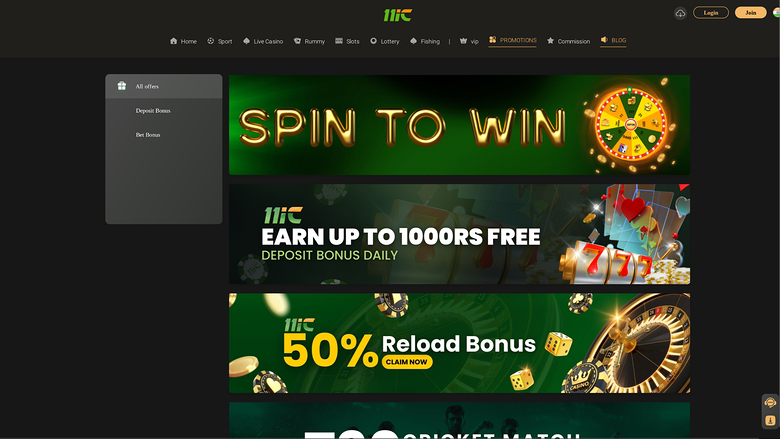 Promozioni desktop di 11ic Casino