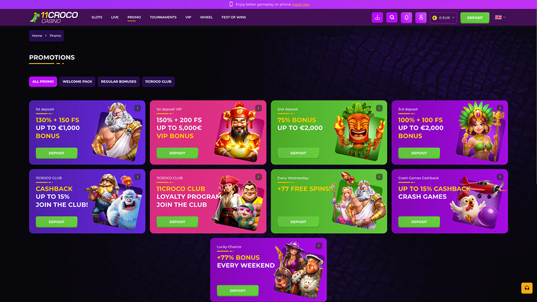 Promozioni desktop di 11croco Casino