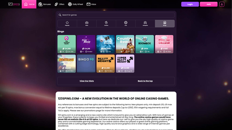 Bingo de bureau de 123Spins Casino