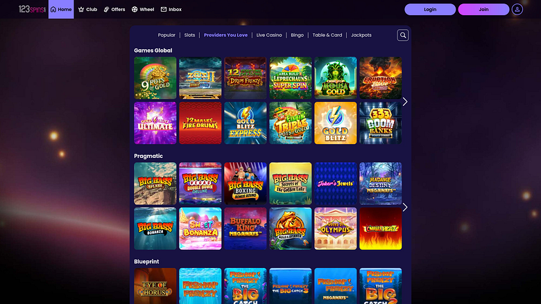 Desenvolvedores de jogos para computador do cassino 123Spins