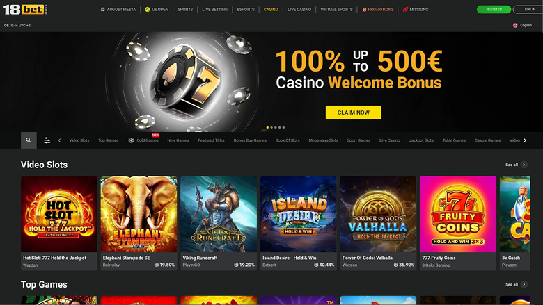 Página de inicio de escritorio de 18Bet Casino