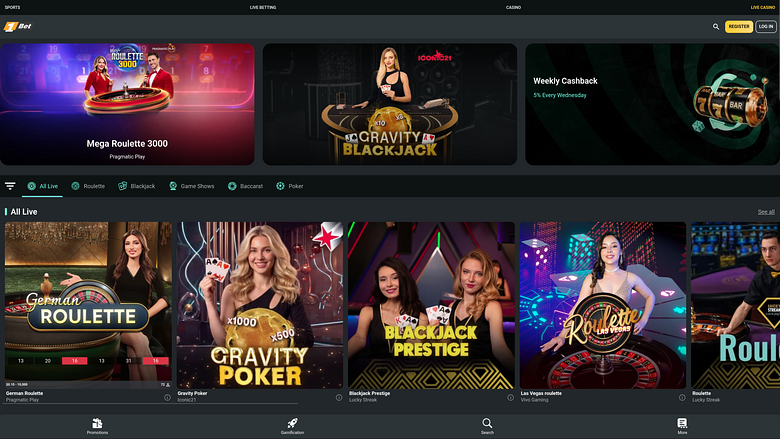 1Bet Casino Crupier en vivo para escritorio