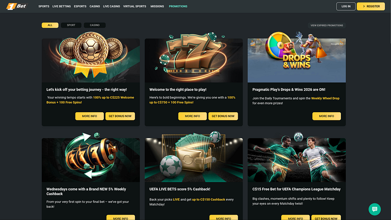 Promociones de 1Bet Casino para ordenador