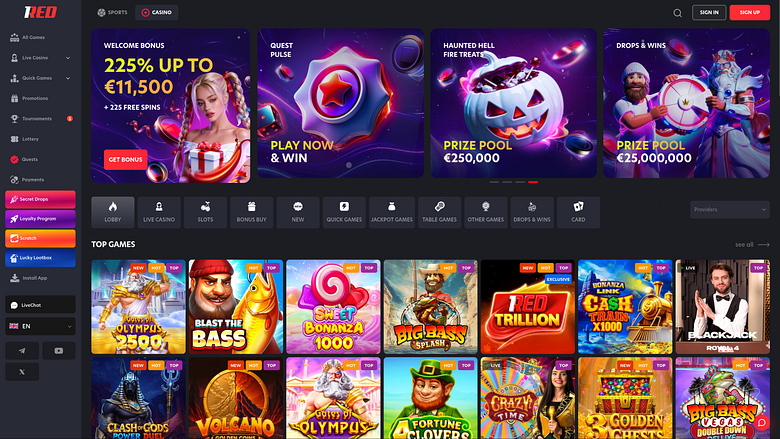 1red Casino Desktop Homepage