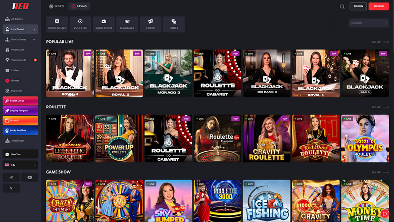 1red Casino Desktop Live Dealer