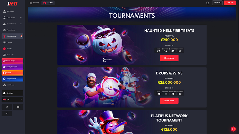 1red Casino Desktop Tournaments