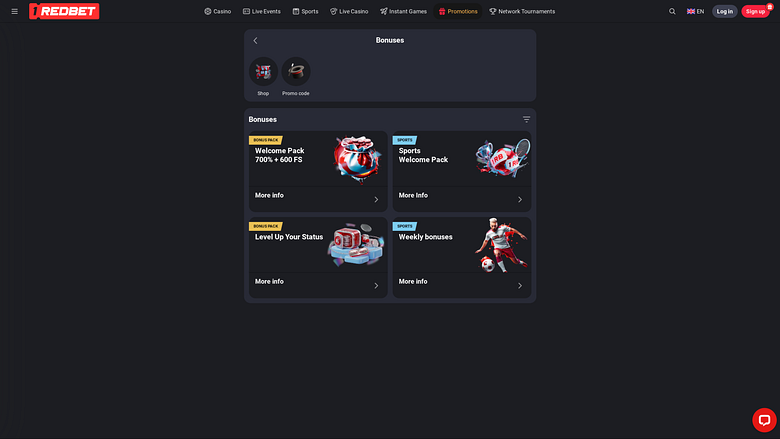 Promociones del casino 1RedBet