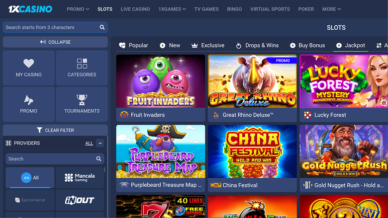 1xCasino Desktop Jackpot