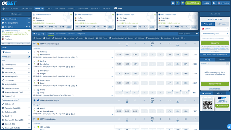 Deportes de escritorio de 1xBet Casino
