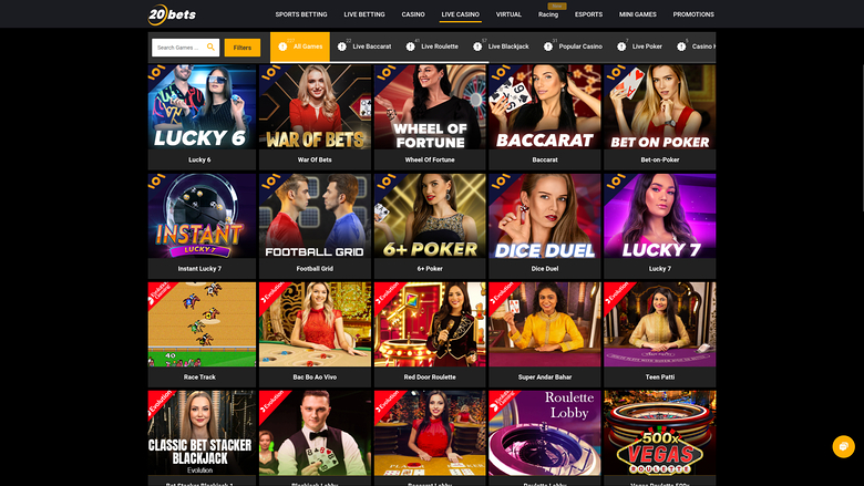 Live dealer desktop di 20Bets Casino