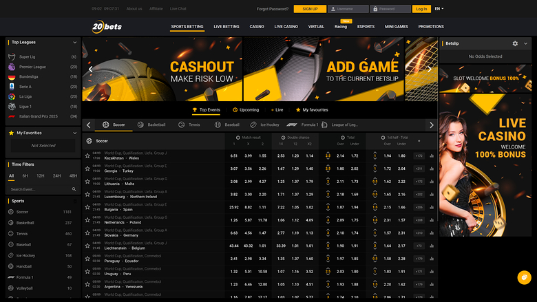 Sport desktop di 20Bets Casino