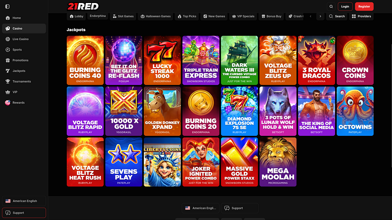 Jackpot de bureau du casino 21.red