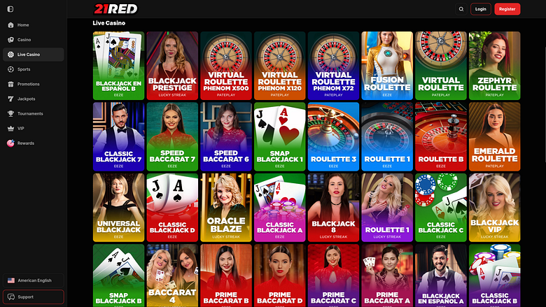 21.red Casino sur ordinateur avec croupier en direct