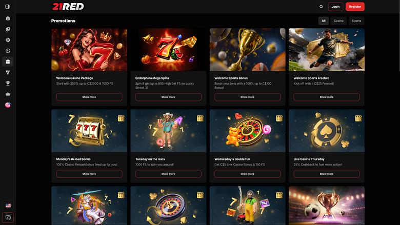 Promotions sur ordinateur du casino 21.red