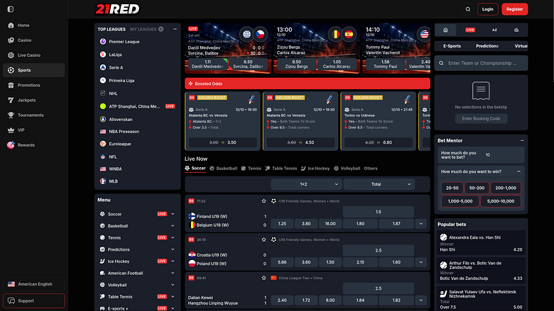 21.red Casino Sports sur ordinateur