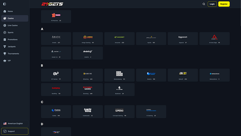 21Betsカジノデスクトップゲーム開発者