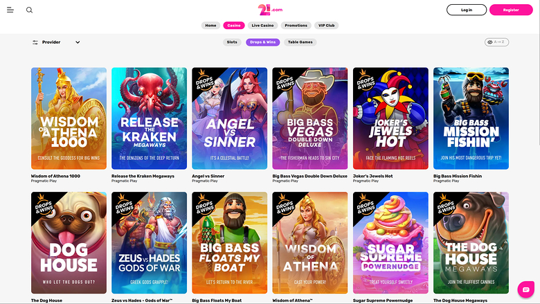 Drops and Wins de bureau de 21.com Casino