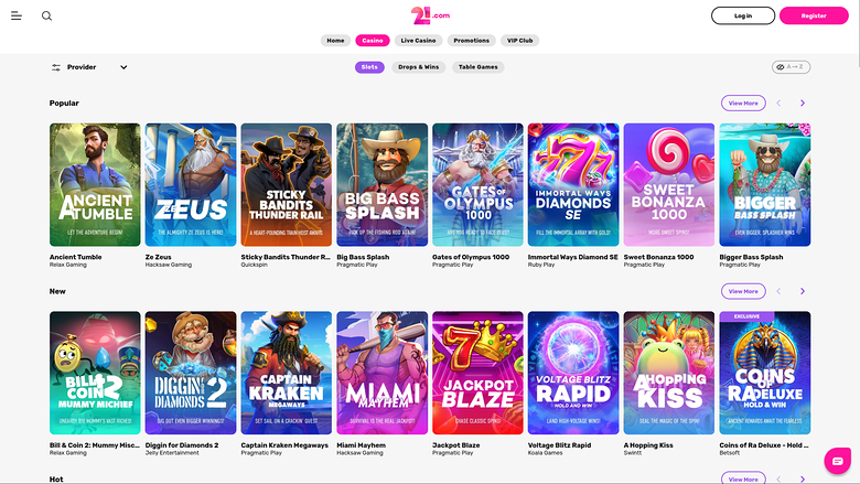 Jeux de bureau de 21.com Casino