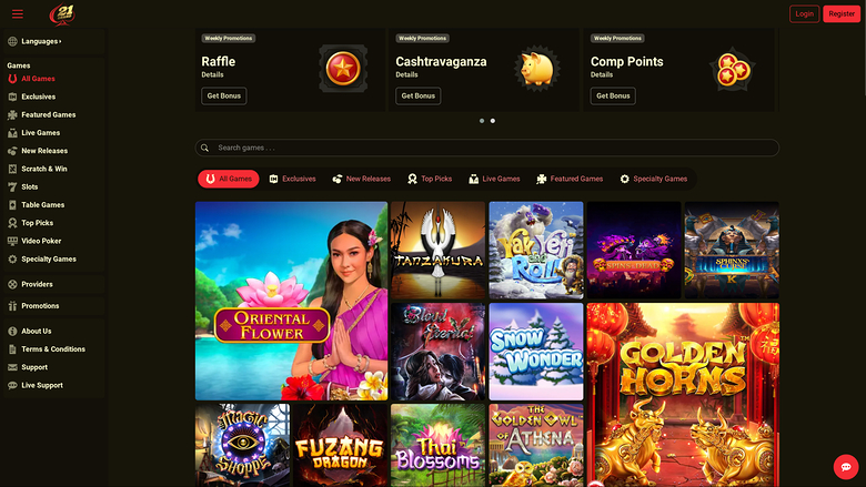 Página de inicio de escritorio de 21 Grand Casino