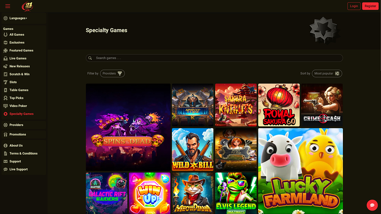 Juegos especiales de escritorio de 21 Grand Casino