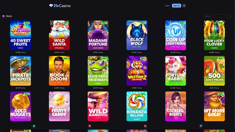 Page des jeux de 21kCasino