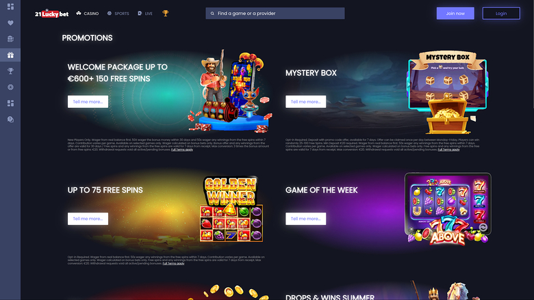 Promotions sur bureau de 21LuckyBet Casino