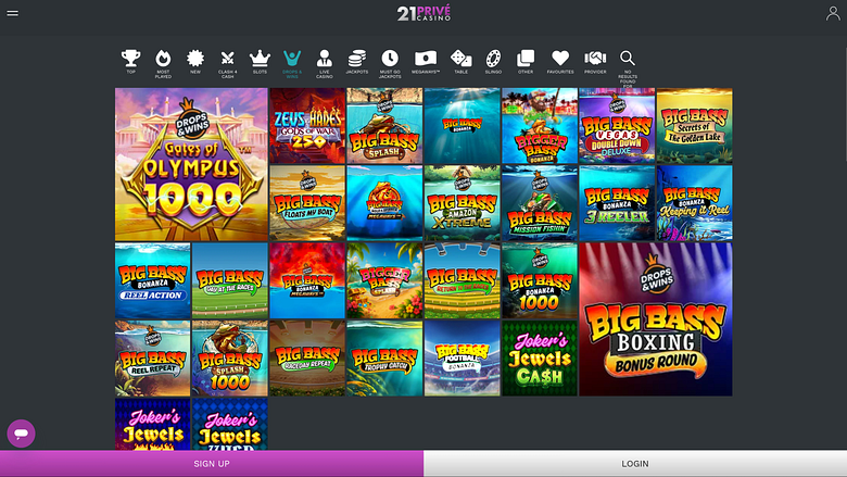 21 Vincite e Drop del Casinò Privato per Desktop