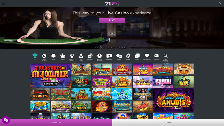 21 Prive Casino Desktop Homepage