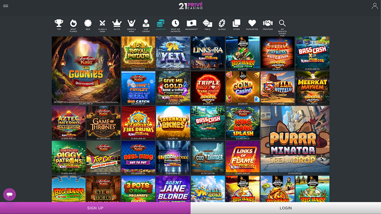 21 Prive Casino Desktop Jackpot
