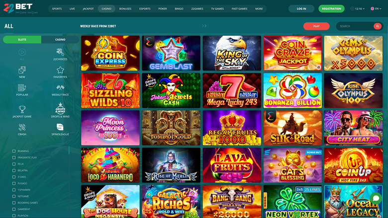Juegos de escritorio del casino 22 Bet