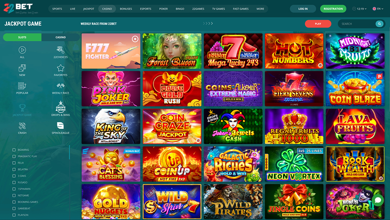 Jackpot de escritorio del casino 22 Bet
