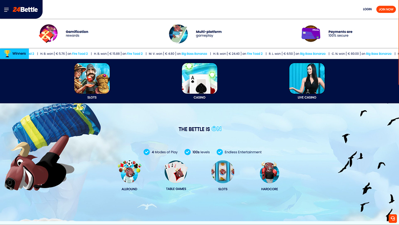 Page d'accueil de bureau du casino 24Bettle