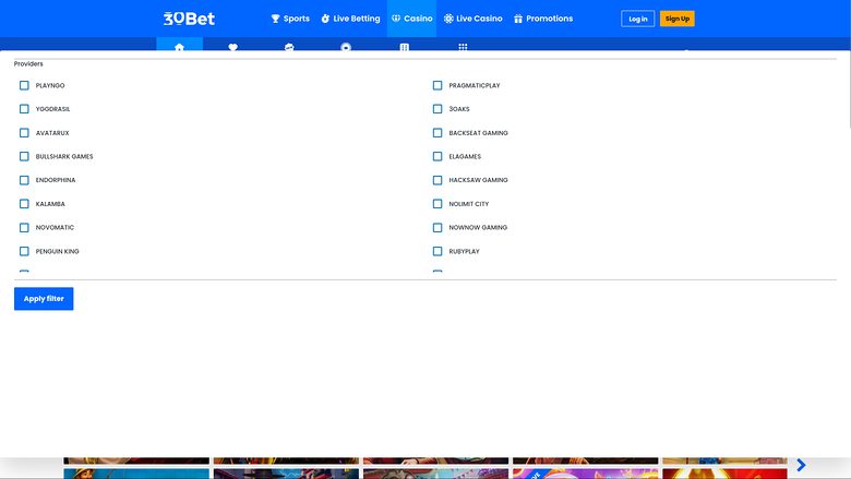 30Bet Casino Desktop Game Developers