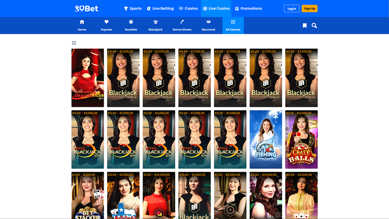 30Bet Casino Desktop Live Dealer