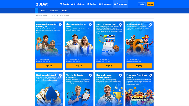 30Bet Casino Desktop Promotions