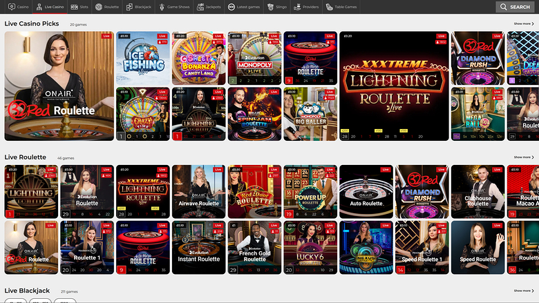 Croupier en direct sur bureau de 32Red Casino