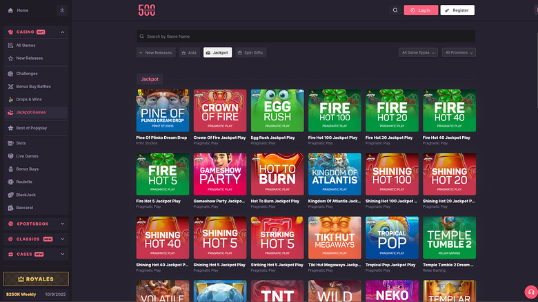 Jackpot de bureau de 500 Casino