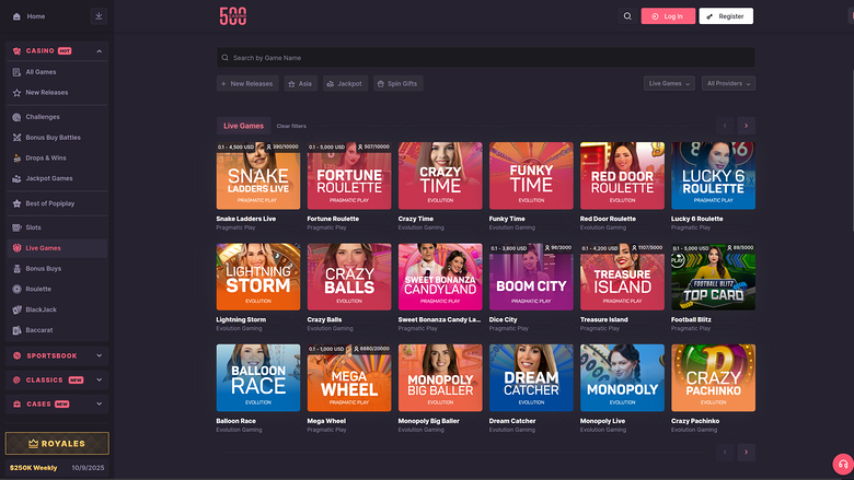 Croupier en direct sur bureau de 500 Casino