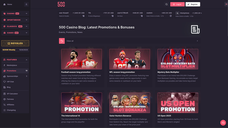 Promotions de bureau de 500 Casino