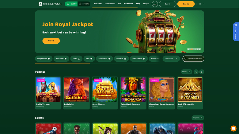 Página de inicio de escritorio de 50Crowns Casino