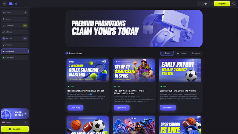 5bet Casino Desktop-Aktionen